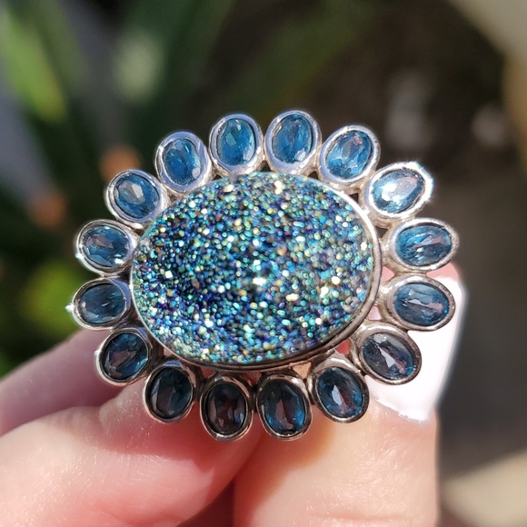 Sterling Silver Druzy Flower Ring - Picture 4 of 9